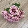 Ramo Artificial de Rosas de Múltiples Cabezas, Flores Falsas de Comercio Exterior, Ramo de Mano para Bodas, Sala de Estar, Decoración de Mesa de Comedor, Arreglo Floral