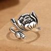 Anillo de loto artesanal retro retro para hombre y mujer, moda igual, abierto ajustable, estilo étnico, versátil, anillo personalizado