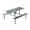 Mesa y silla de comedor de una pieza de acero inoxidable para 4-6 personas, mesa y silla para merienda de estudiantes y personal, mesa y silla de comida rápida de FRP en Shenzhen