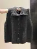 Colete de tricô macio, felpudo, com gola alta e fecho de botões, um suéter estiloso e de caimento solto para mulheres, perfeito para o outono e inverno, com design de tricô circular