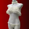 Lingerie Sexy, Estilo Suave e Doce, Uniforme de Três Peças Transparente, Desejo Puro, Renda Brincalhona, Conjunto de Top Tubo Estilo Bolo e Saia Curta