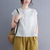 Camisa de Trabajo de Color Sólido Artístico de Verano para Mujer con Bolsillo, Cuello Alto, Sin Mangas, Holgada, Talla Grande, Camiseta de Algodón y Lino