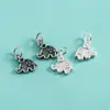 Pingente de Elefantinho Prata de Lei S925 Acessórios Mini Charme de Elefante Fio Trançado Artesanal DIY Pulseira de Cristal Pingente de Elefante