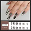 Comercio Exterior Más Vendidos Uñas Postizas con Estampado de Leopardo y Base Blanca, Puntas de Uñas Estilo Chica Caliente de Moda, Uñas Postizas Largas de 24 Piezas al por Mayor