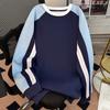Moletom Gola Redonda Color Block Versátil Moda Retro Americano 2025 Estilo College Masculino Solto Casual Esportivo