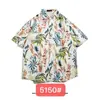 Camisa de manga curta de seda de gelo havaiana para homens verão marca de moda americana praia babado camisa de flor bonita solta camisa de todos os homens