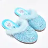 Pantuflas Peludas para Niñas, Pantuflas de Algodón de Dibujos Animados de Invierno para Niños, Zapatos de Princesa Elsa, Zapatos de Algodón Cálidos con Forro de Felpa Antideslizantes para el Hogar