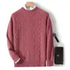Suéter grosso com gola alta meia, suéter de cashmere, novo suéter masculino casual de lã cor sólida para outono e inverno, suéter masculino folgado com gola redonda