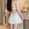 Guiruo Marca Roupa Interior Pure Desire Sweet Mesh Manga Voadora Sexy Deep V Plus Peito Pad Camisola Vestido Feminino Terno 4967