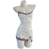 Camisola de Alça Feminina Verão Estilo Francês Estilo Puro Desejo Sexy Floral Roxo Renda Cinto Bojo Saia Pijama Roupas de Casa