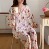 2026 Nuevo Conjunto de Pijama Pullover de Algodón y Seda de Alta Calidad para Mujer Estilo Perezoso Manga Larga Ropa para Aire Acondicionado