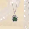 Yuebao Jewelry Collar con Colgante de Plata de Ley S925 con Diamantes Alrededor y Jade Azul con Forma de Huevo Colgante de Clavícula Vintage de Lujo Ligero de Alta Gama
