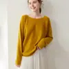 Suéter de Cashmere para Bebê para Mulheres, Estilo Solto e Preguiçoso, Tricô com Gola Uma Linha, Tricô Pulôver, Top de Tricô