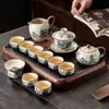 Juego de Té de Horno Ru Juego Completo para Uso Doméstico, Tetera Kung Fu de Lujo Ligero, Tazas de Té, Bandeja de Té de Cerámica, Caja de Regalo de Gama Alta para Regalar