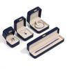 Caja de Joyería Dorada Redondeada de PU con Borde Dorado Caja para Pendientes Anillos de Super Terciopelo Caja para Colgantes Pulseras Caja de Joyería