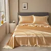 Juego de Sábana de Hielo de Seda Lavada de Lujo para Verano Pieza Única Cama Individual de Dormitorio Esterilla Refrigerante de Seda de Hielo Funda de Edredón Funda de Almohada Juego de Tres Piezas para Verano