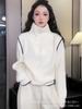 Diseño Estilo Coreano Nicho Chic Tejido Suelto Top Otoño e Invierno Nuevo Cuello Alto con Media Cremallera Tejido Suéter para Mujer