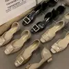 Zapatos Bajos de Tacón para Fiesta Estilo Francés, Punta Cuadrada Baja, Escotados, con Hebilla Cuadrada Metálica, Zapatos Huecos para el Trabajo, Planos Versátiles y Cómodos para Mujer