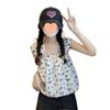 Nueva Camisola Dulce Holgada Sin Mangas con Cuello Cuadrado para Mujer Primavera Estilo Coreano Moda Floral Plisada Top Corto