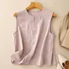 # 807 Chaleco Camisa Artístico Vintage para Mujer, Chaleco de Algodón y Lino Delgado Holgado sin Mangas de Verano para un Look Juvenil