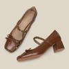 H923-12 tacones altos de verano para mujer, sentido de alta gama, nuevos zapatos de tacón grueso, zapato hada cuadrado con lazo, para usar con falda