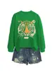 Amazon Ebay Estación Independiente Moda Elegante Interesante Dama Cabeza de Tigre Colorido Otoño e Invierno Cuello Redondo Sudadera Camiseta Base