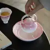 Dinastía Tang y Song Rosa Pintado a Mano Cerámica de Arita Cortina de Cuentas Soporte para Tetera Accesorios para Ceremonia del Té Bandeja de Cerámica para Té Seco Bandeja para Bocadillos de Té Base para Tetera