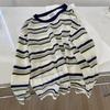 Suéter de Punto Retro Coreano Colorido a Rayas con Cuello Redondo y Mangas Largas para Mujer, Holgado, Adelgazante, Versátil, Ligero, Protector Solar, Blusa Top