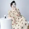 Bata de verano fina de algodón y seda para mujer, ropa para el hogar, vestido de algodón artificial estampado de alta gama con manga corta de algodón y seda, talla grande
