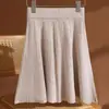 Mini Falda de Punto Acanalado 100% Lana Pura para Mujer Cintura Elástica Color Sólido Casual Versátil Simple Falda de Corte A