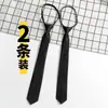 Camisa JK Estilo Académico Corbata Negra Gratis para Estudiante Color Sólido Cremallera Corbata Unisex Negocios Corbata Perezosa
