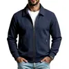 Chaqueta de otoño para hombre de color liso con textura de gofre, solapa y dobladillo acanalado, prenda exterior casual de manga larga para exportación a Europa y América