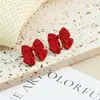 Aretes de esmalte en forma de corazón color borgoña con accesorios de lazo, aretes de moda estilo coreano para otoño e invierno, venta al por mayor transfronteriza