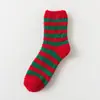 Meias de Veludo Coral Femininas Outono e Inverno Engrossadas Estilo Natalino Meias Vermelhas Meia-Calça Adulto Meias para Casa Chão Dormir