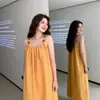 Vestido Amarelo Boêmio com Suspensório para Mulheres Verão 2026 Viagem Litoral Férias Praia Sem Mangas Longo