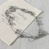 Collar de Perlas Grises con Gypsophila para Mujer, Cadena Larga para Clavícula, Cadena de Lujo Ligero de Nicho de Gama Alta, Accesorio para Suéter de Otoño e Invierno