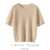 Nuevo Suéter de Punto 100% Cachemira Cuello Redondo Manga Corta para Mujer Jacquard Bordado Holgado Top de Cachemira