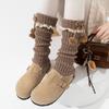 Botas, Calcetines de Algodón, Calcetines de Mujer con Puño de Bola y Lazo, Color Café Encaje Chica Lolita Cubre Pantorrilla Otoño e Invierno