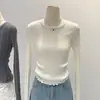Top básico interior de punto rosa de manga larga estilo coreano para mujer otoño invierno 2025 nuevo top corto dopamina francés