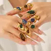 Anillo Retro Francés de Acero Inoxidable con Piedra Natural para Mujer Joyería que no se decolora Diseño de Nicho Versátil Anillo Abierto de Acero de Titanio