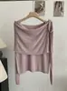 Conjunto de Dos Piezas de Punto Omalai para Mujer en Primavera 6914, Suéter Holgado de Manga Larga, Color Sólido, Cuello Redondo con Chal