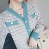 Cárdigan de punto a cuadros estilo Chanel, combina con todo, otoño e invierno 2023, nueva moda, coreano, dulce, suelto, suéter, abrigo de mujer