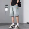Shorts jeans finos de atacado para o verão com estampa de céu estrelado para homens, shorts da moda de marca com toque gelado de seda gelada no joelho para adolescentes