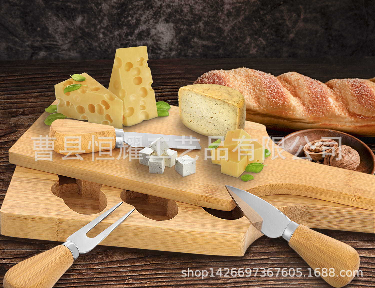 竹制芝士板套装黄油刀具奶酪板创意多功能披萨板厂家直销BSCI