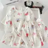 Comercio Exterior Venta al por Mayor Pijamas para Mujer Verano Algodón Nube Popular Cuello Redondo Versión Coreana Dibujos Animados Dulce y Linda Niña Ropa de Casa Moderna