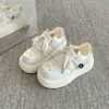 2026 Primavera Nuevo Gatito Lindo Zapatos de Plataforma de Suela Gruesa para Mujer con Velcro Zapatos Blancos Versátiles para Estudiantes Zapatos de Pan Estilo Lindo