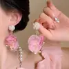 Pendientes de Borla de Flor de Tela de Diamante con Incrustaciones de Aguja de Plata Super Hada Versátil Pendientes Dulces Nicho Moda Pendientes de Alta Gama para Mujer