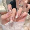 Uñas Portátiles Hechas a Mano para Otoño e Invierno, Uñas Cortas Almendradas, Estilo Nuevo, Efecto Iluminador, Ojo de Gato, Lujo Ligero, Puntas de Uñas Populares Color Nude, Estampado de Leopardo