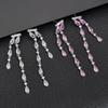 Pendientes Colgantes de Zirconia AAA Largos Incrustados No Convencionales para Vestido de Cena Clip de Oreja de Lujo Pendientes de Borla con Aguja de Plata 925