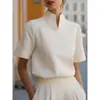 Sitio independiente de Amazon transfronterizo 2026 Popular en Europa y América camisa de color liso con cuello alto elegante casual nuevo estilo chino top para mujer